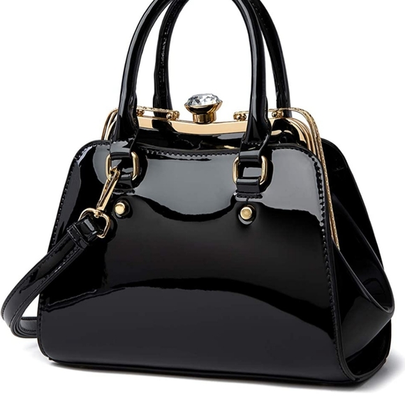 Leather handbag shiny patent leather shoulder bag - Picture 3 of 16